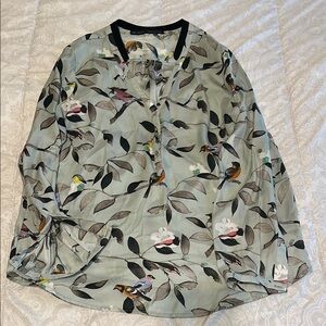 Zara Basic Multicolor Bird Print Blouse